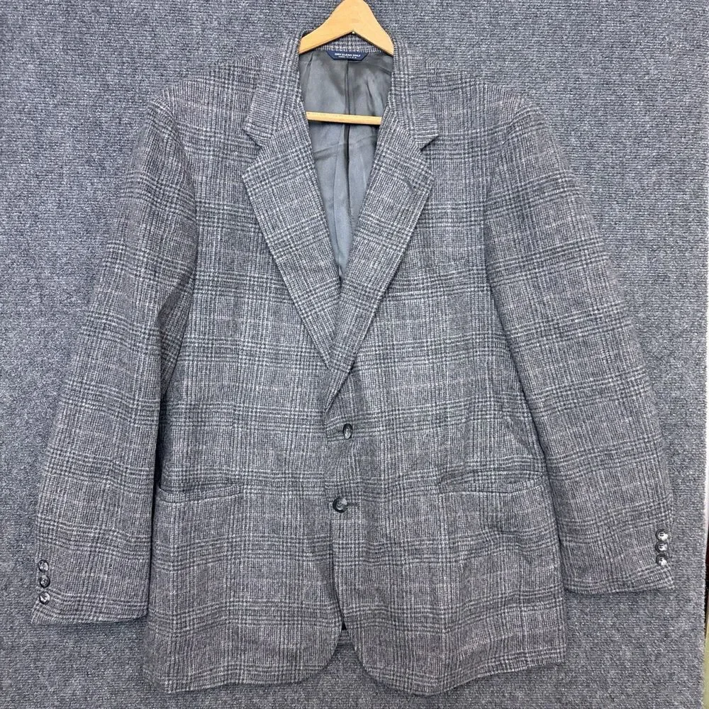 Kuppenheimer Mens Blazer Jacket 46R Soft Tweed Plaid Two Button USA Vintage